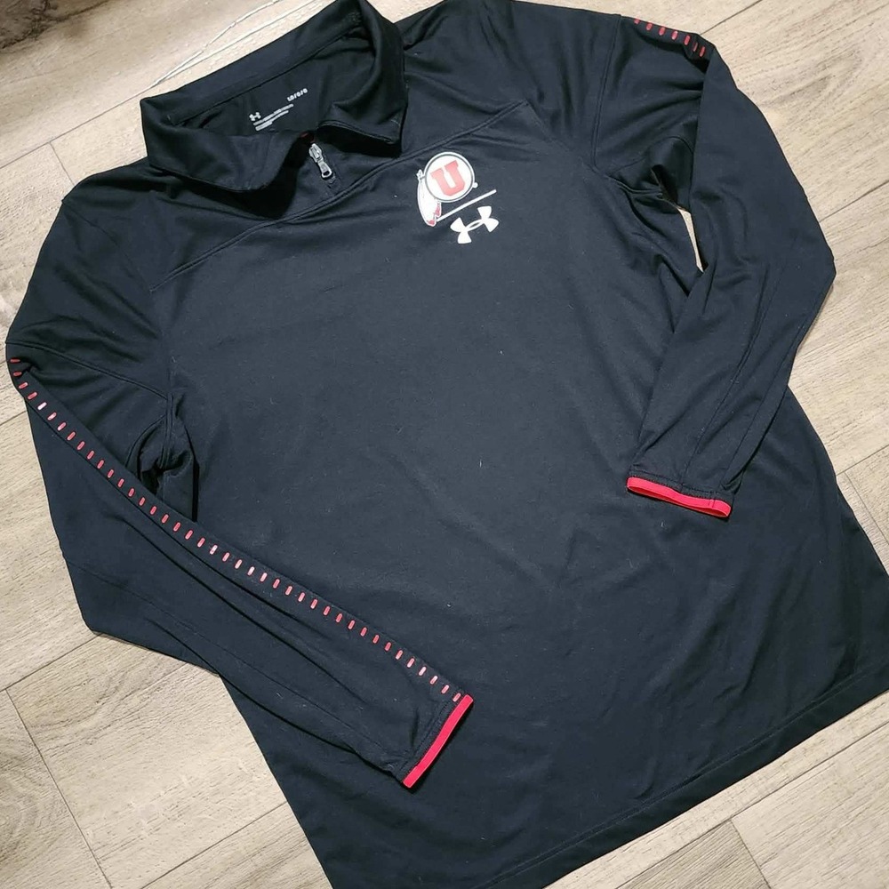 Under Armour Utah Utes Mens L Black 1/4 Quarter Zip‎ Pullover Long Sleeve Shirt